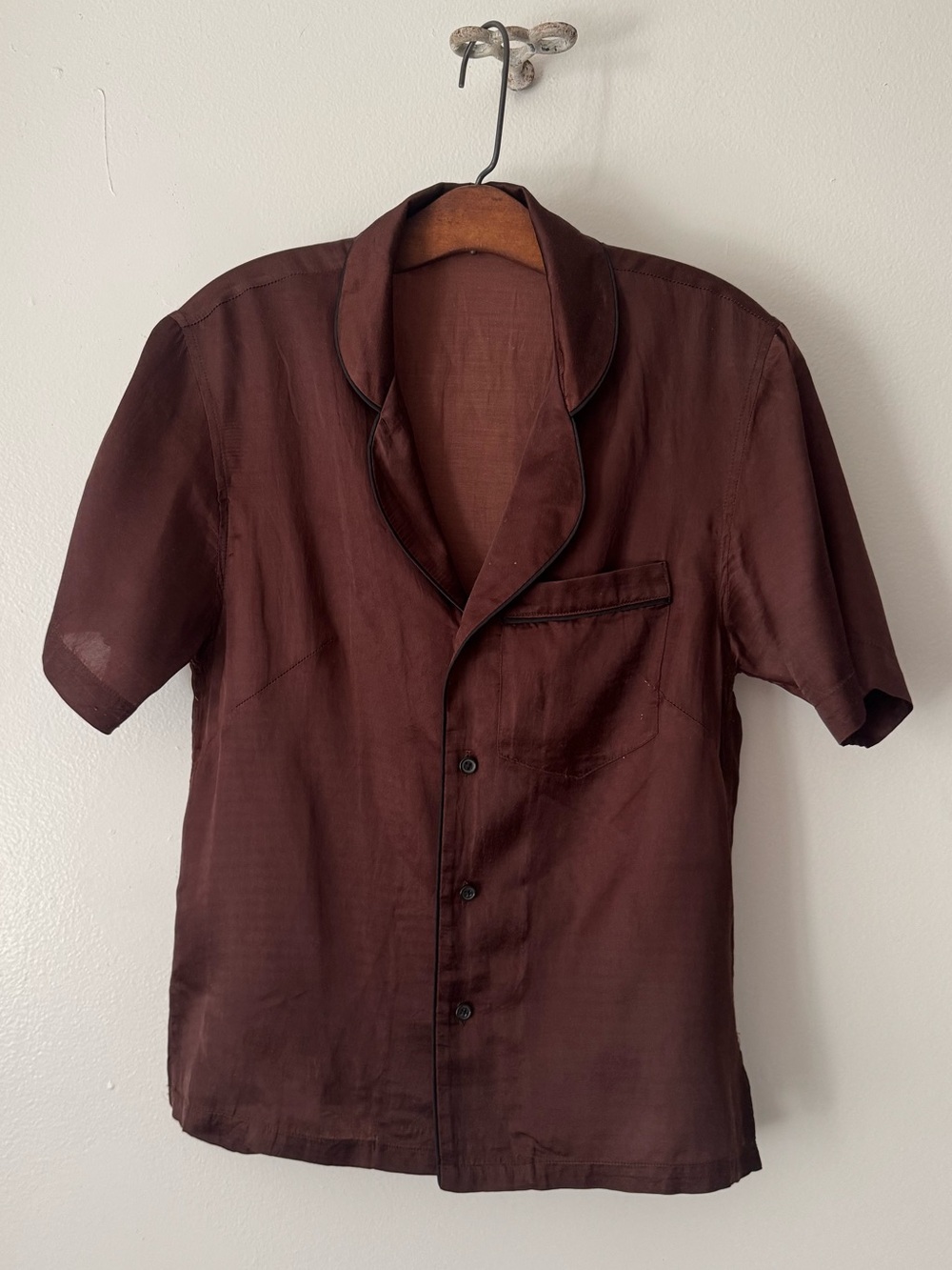 Creatures of Comfort Brown Satin Pajama Style Shirt